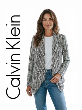 Calvin Klein Performance Women Herringbone Print Open Front Blazer Size 10 NWT